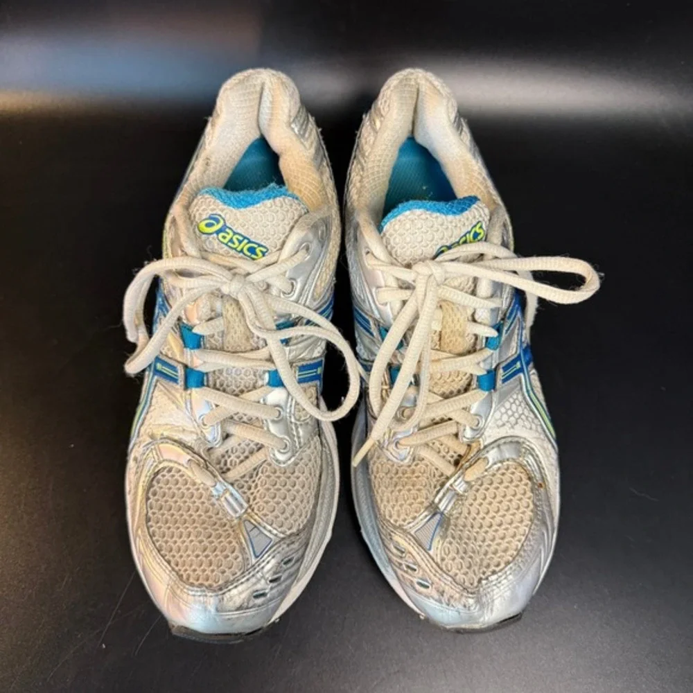 Asics Gel-Kinetic 3 T087N Silver Blue Synthetic‎ Mesh Running Shoes Womens US 7